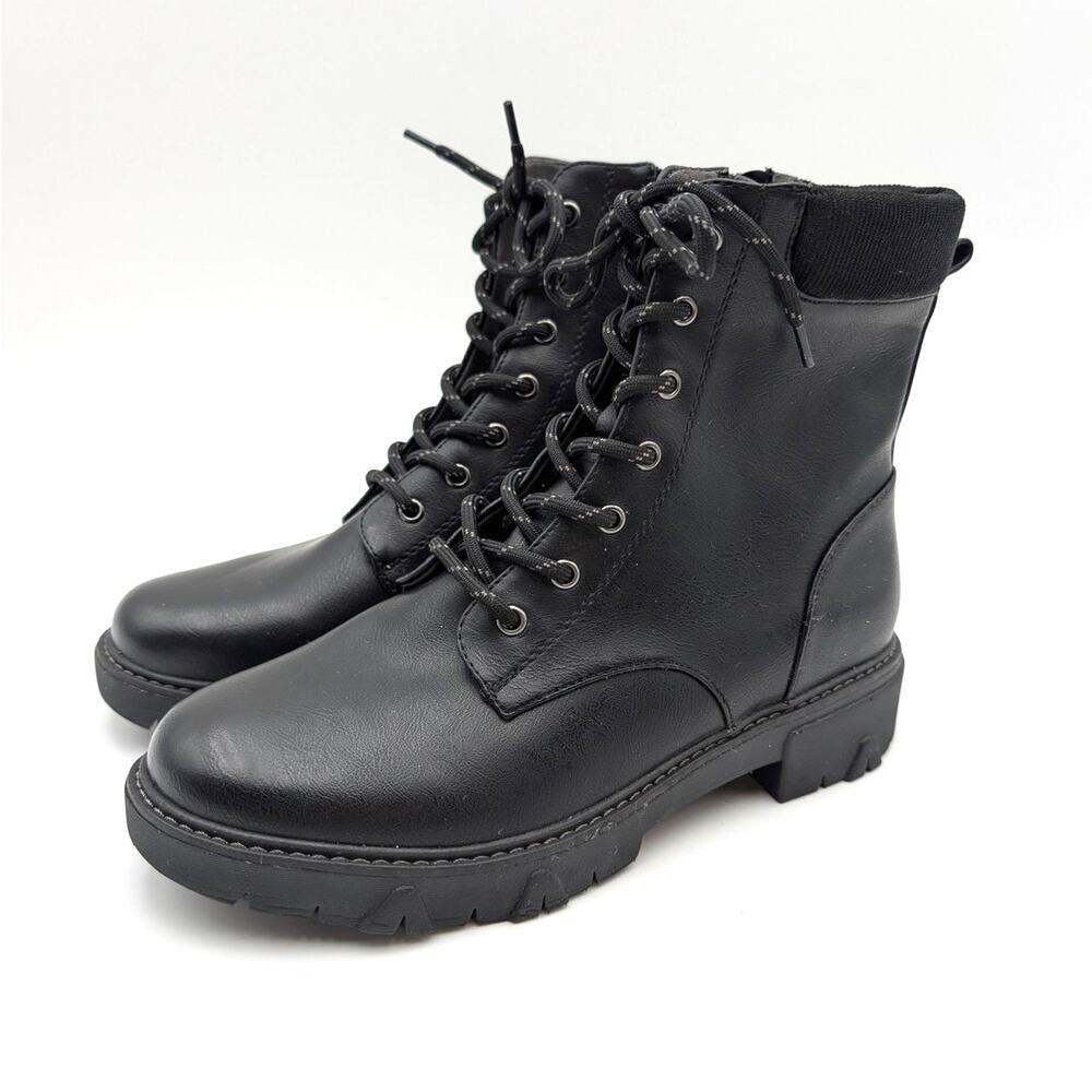 Dr. Scholl's Headstart Combat Boots Women's Black Faux Leather Size US7M EU37